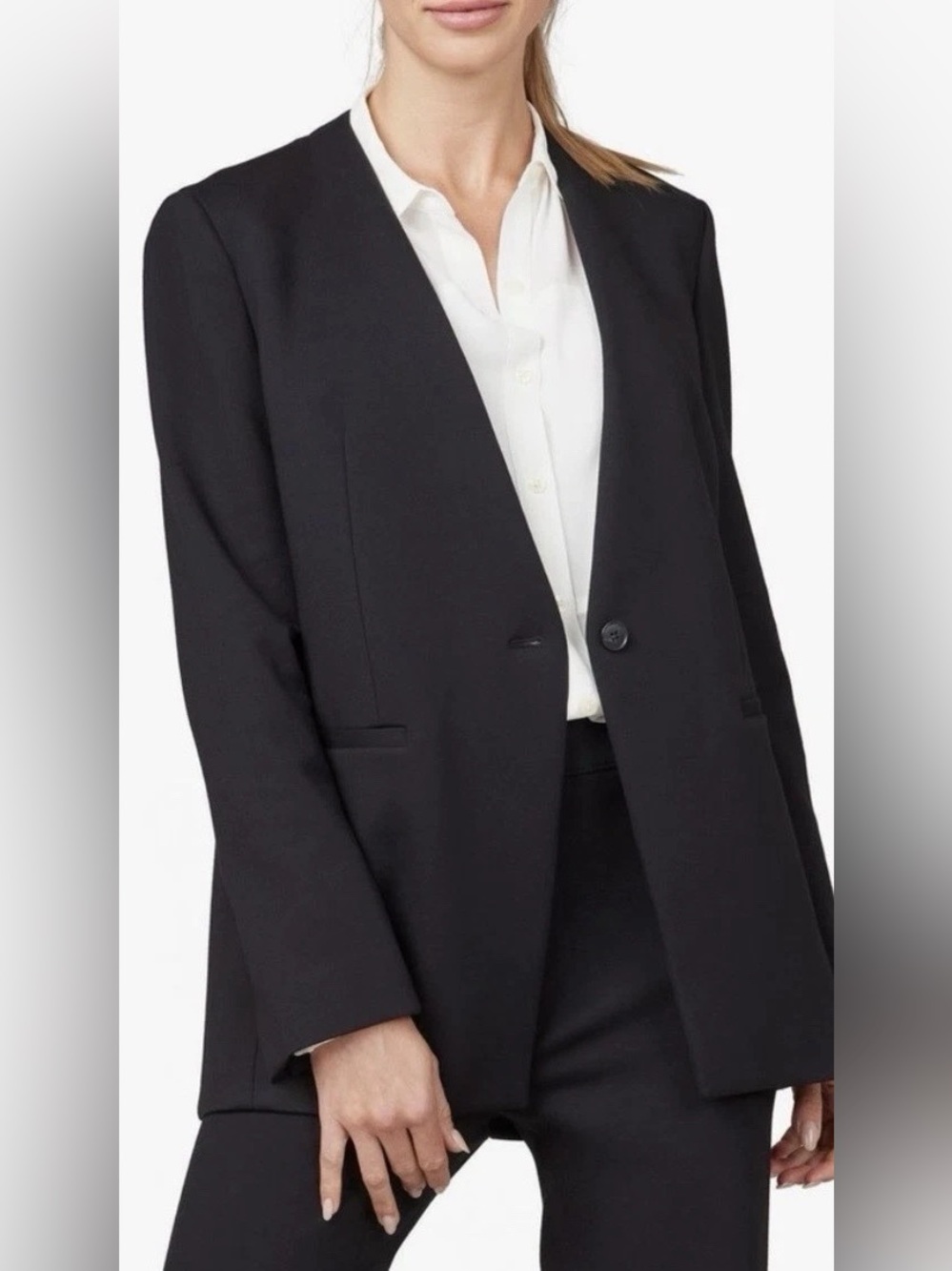 Spanx NWT Blazer Womens Sz S Black Perfect Collarless Longline One Button Jacket